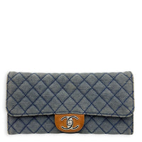 CC Flap Wallet On Chain Blue in Denim, Silver hardware