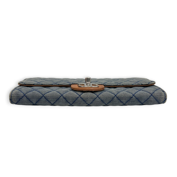 CC Flap Wallet On Chain Blue in Denim, Silver hardware