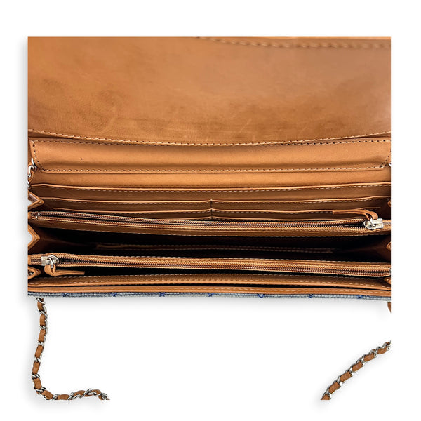 CC Flap Wallet On Chain Blue in Denim, Silver hardware