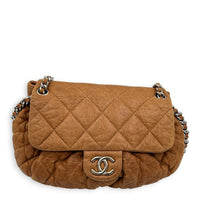 Chain Around Shoulder Bag Brown in Lambskin, Silver hardware
