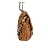 Chain Around Shoulder Bag Brown in Lambskin, Silver hardware