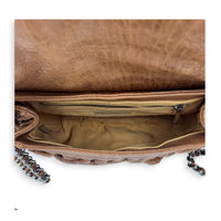 Chain Around Shoulder Bag Brown in Lambskin, Silver hardware