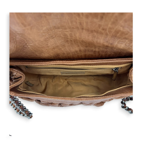 Chain Around Shoulder Bag Brown in Lambskin, Silver hardware