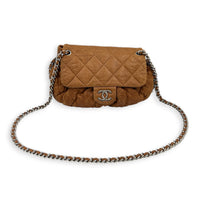 Chain Around Shoulder Bag Brown in Lambskin, Silver hardware