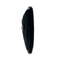 CC Pearl Quilted Ocase Zip Black Pouch in Velvet, Gold hardware