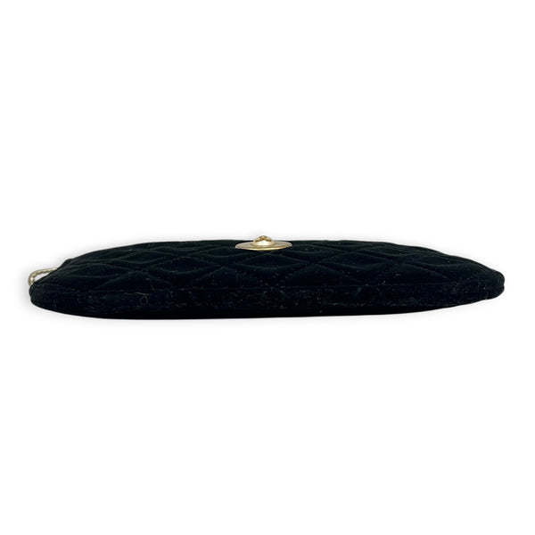 CC Pearl Quilted Ocase Zip Black Pouch in Velvet, Gold hardware