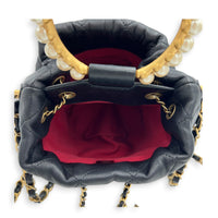 Pearl Handle Black Top Handle Bag in Lambskin, Gold hardware