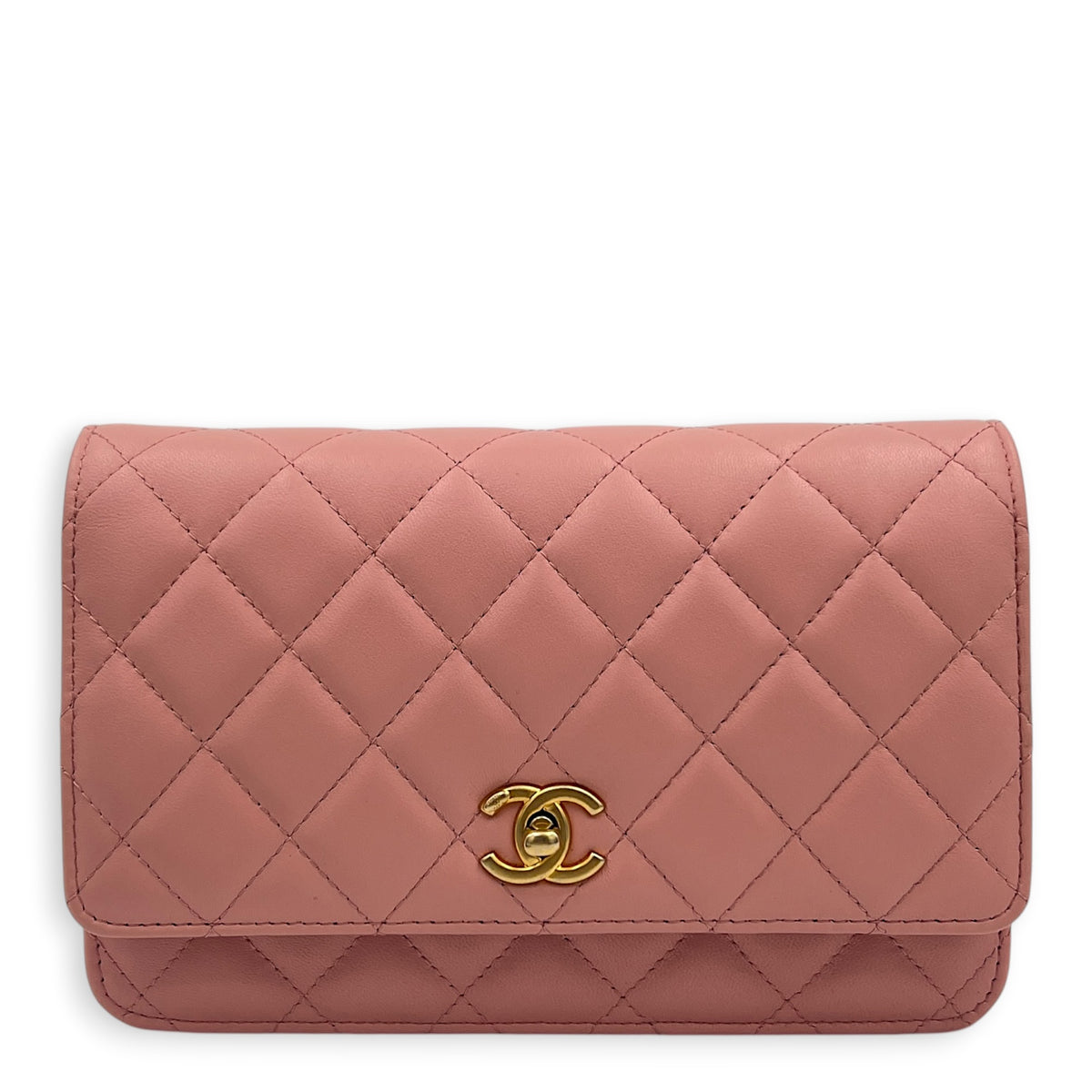 CC Pearl Crush Wallet On Chain Pink in Lambskin, Gold hardware
