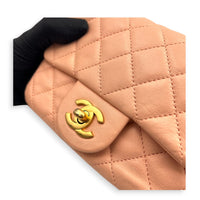 Pearl Crush Square Shoulder Bag Beige in Lambskin, Gold hardware