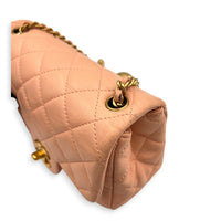 Pearl Crush Square Shoulder Bag Beige in Lambskin, Gold hardware