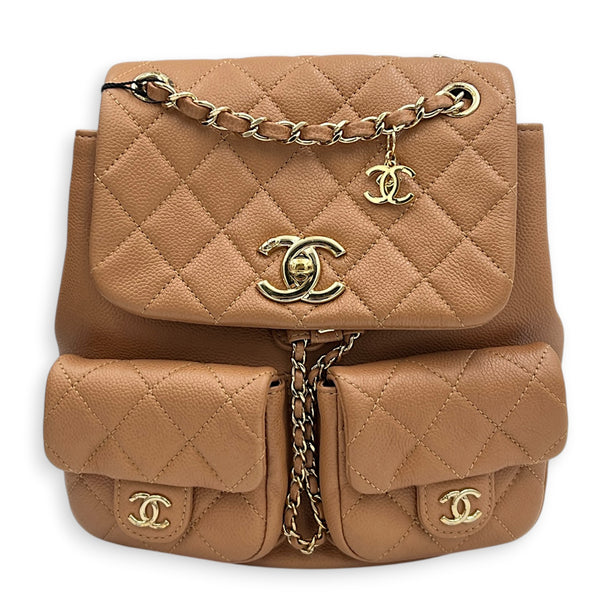 Duma Backpack Brown in Caviar Leather, Gold hardware
