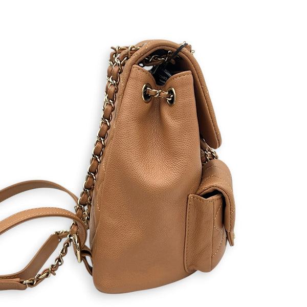 Duma Backpack Brown in Caviar Leather, Gold hardware