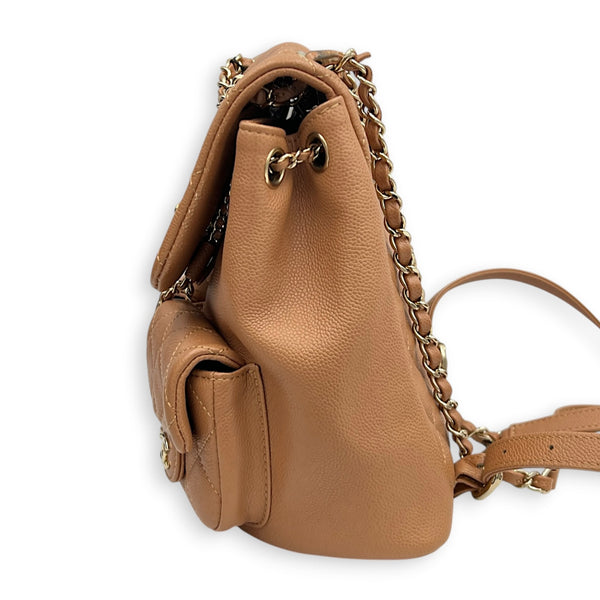 Duma Backpack Brown in Caviar Leather, Gold hardware