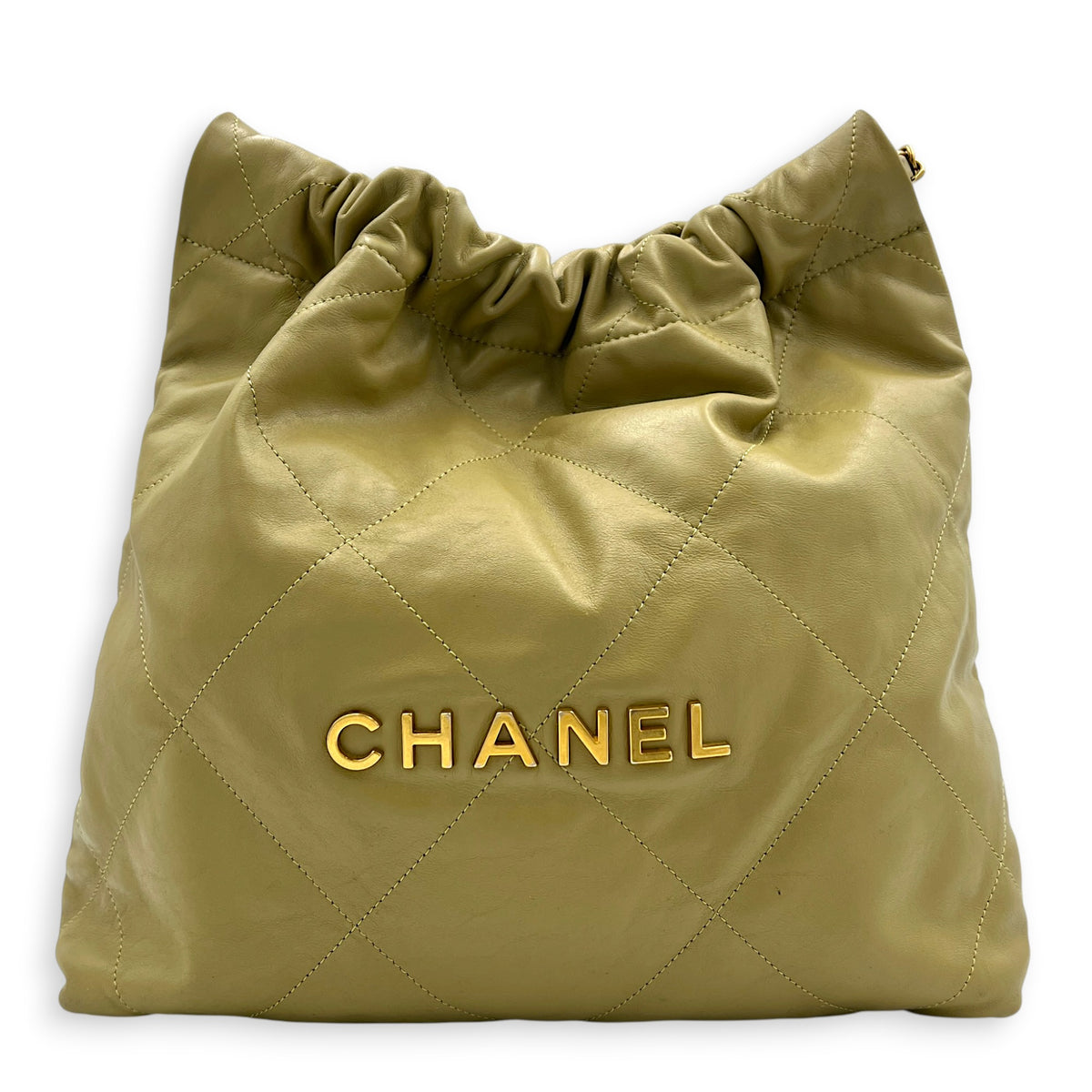 22 Tote Shoulder Bag Small Green in Calfskin, Gold hardware