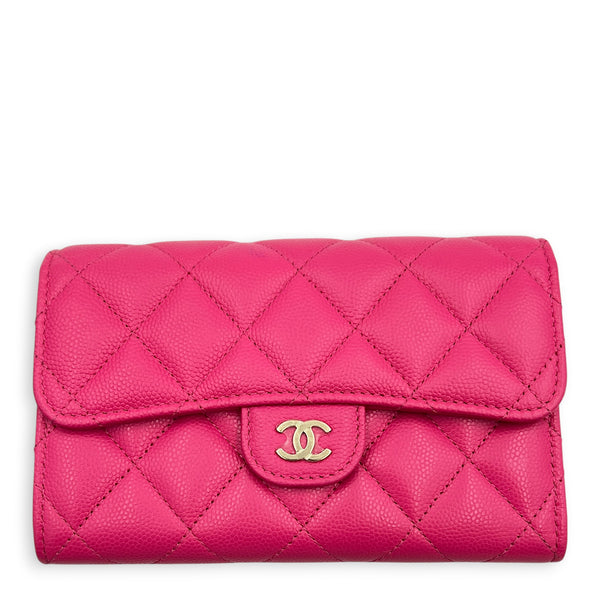 CC Wallet Pink in Caviar Leather, Gold hardware