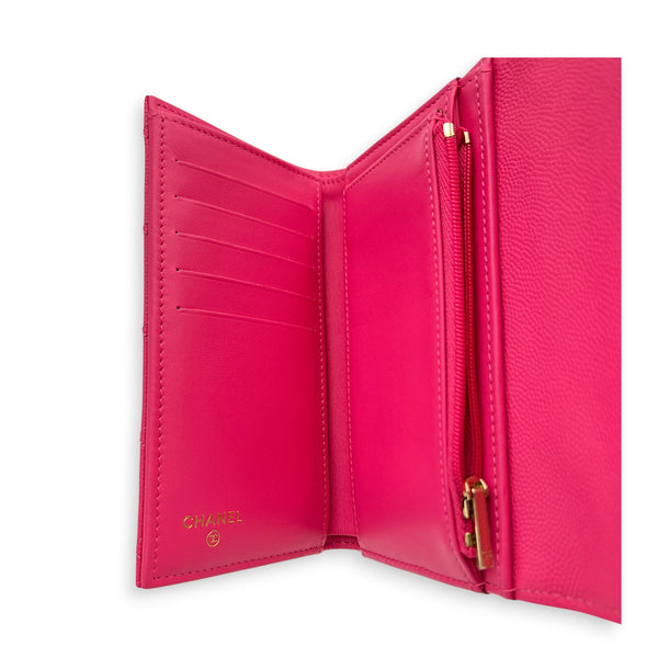 CC Wallet Pink in Caviar Leather, Gold hardware