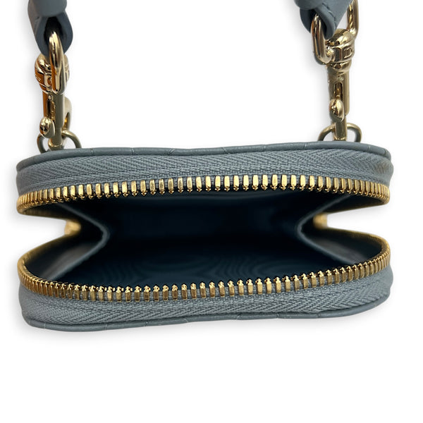 Others Phone Holder Blue in Lambskin, Silver hardware