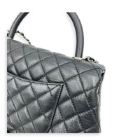 Coco Medium Black Top Handle Bag in Caviar Leather, Ruthenium hardware