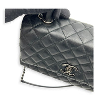 Coco Medium Black Top Handle Bag in Caviar Leather, Ruthenium hardware