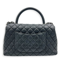 Coco Medium Black Top Handle Bag in Caviar Leather, Ruthenium hardware