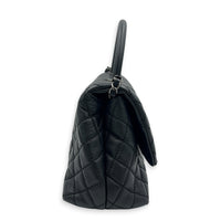 Coco Medium Black Top Handle Bag in Caviar Leather, Ruthenium hardware