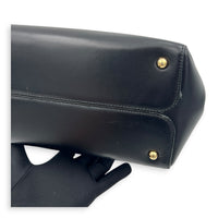Open Bar Top Handle Bag Black in Calfskin, Gold hardware