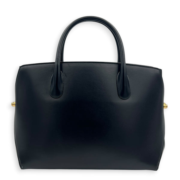 Open Bar Top Handle Bag Black in Calfskin, Gold hardware