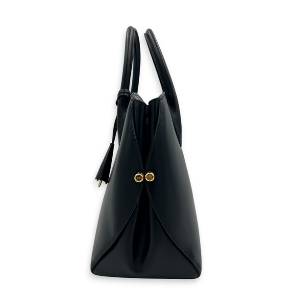 Open Bar Top Handle Bag Black in Calfskin, Gold hardware