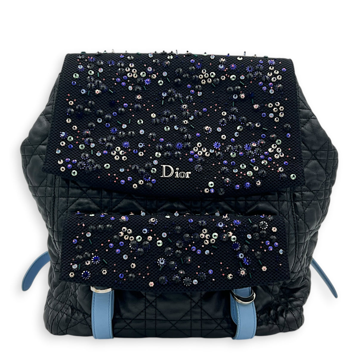 Cannage Backpack Black in Lambskin, Silver hardware