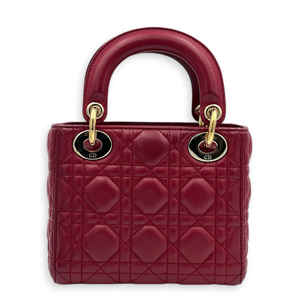 Lady Dior Mini Red Top Handle Bag in Lambskin, Gold hardware