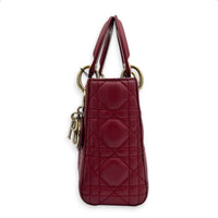 Lady Dior Mini Red Top Handle Bag in Lambskin, Gold hardware