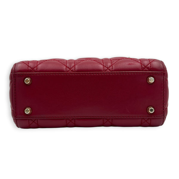 Lady Dior Mini Red Top Handle Bag in Lambskin, Gold hardware