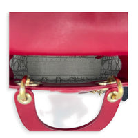 Lady Dior Mini Red Top Handle Bag in Lambskin, Gold hardware