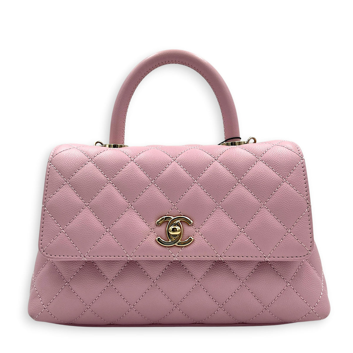 Coco Top Handle Bag Pink in Caviar Leather, Gold hardware