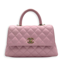 Coco Top Handle Bag Pink in Caviar Leather, Gold hardware