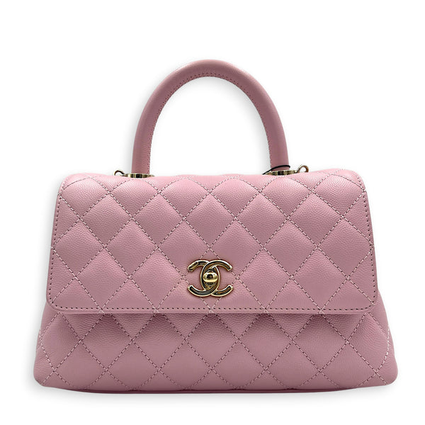 Coco Top Handle Bag Pink in Caviar Leather, Gold hardware