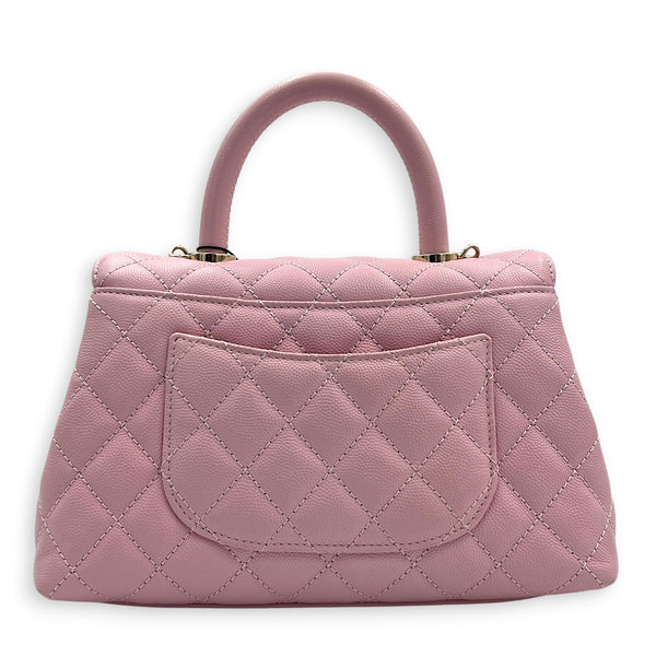 Coco Top Handle Bag Pink in Caviar Leather, Gold hardware