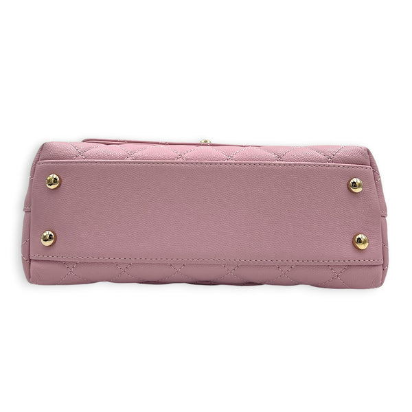 Coco Top Handle Bag Pink in Caviar Leather, Gold hardware