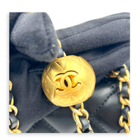 Square Pearl Crush Crossbody Bag Black in Lambskin, Gold hardware