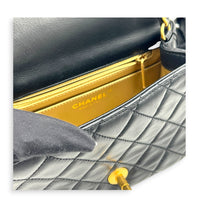 Square Pearl Crush Crossbody Bag Black in Lambskin, Gold hardware