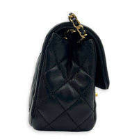 Square Pearl Crush Crossbody Bag Black in Lambskin, Gold hardware