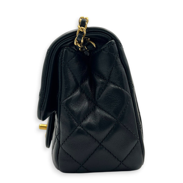 Square Pearl Crush Crossbody Bag Black in Lambskin, Gold hardware