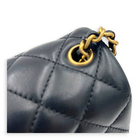 Square Pearl Crush Crossbody Bag Black in Lambskin, Gold hardware