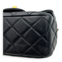 Square Pearl Crush Crossbody Bag Black in Lambskin, Gold hardware