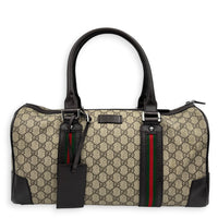 Boston Top Handle Bag Brown in Coated Canvas, Silver hardware