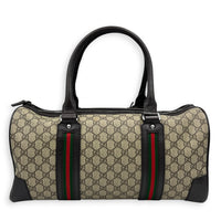 Boston Top Handle Bag Brown in Coated Canvas, Silver hardware