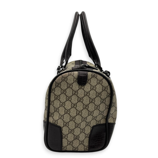Boston Top Handle Bag Brown in Coated Canvas, Silver hardware