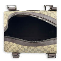 Boston Top Handle Bag Brown in Coated Canvas, Silver hardware
