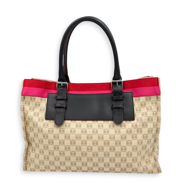 Anagram Tote Bag Beige in Canvas, Silver hardware