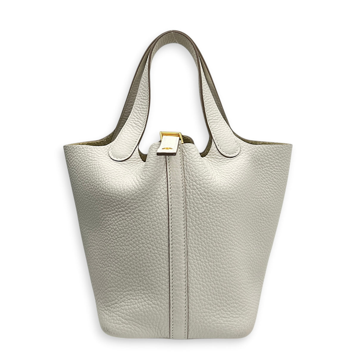 Picotin 18 Craie Top Handle Bag in Clemence, Gold hardware